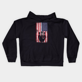 USA Flag Patriotic American Bowler Bowling Kids Hoodie